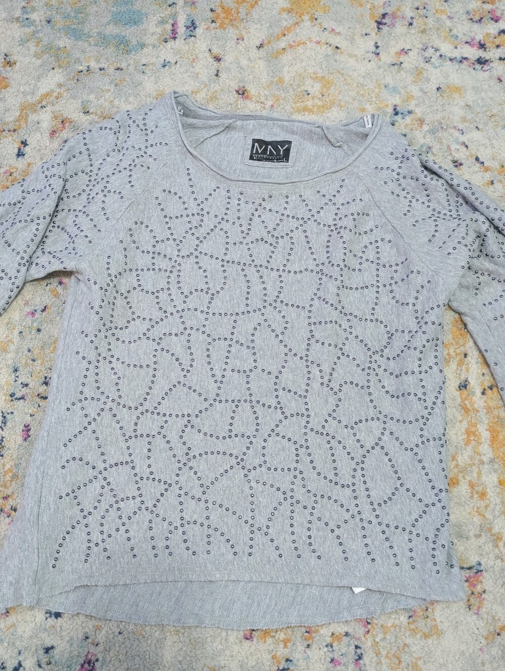 Marc New York Light Gray Studded Scoop Neck Sweater